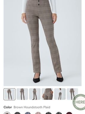 HALARA Brown Houndstooth Plaid Slim Pants